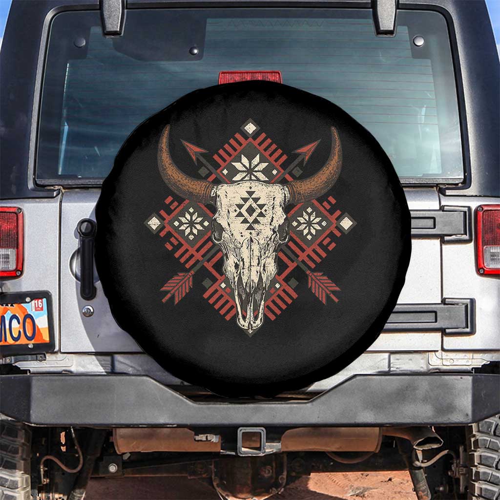 Native American Longhorn Bull Skull Tribal Arrows Spare Tire Cover TS11 No hole Black Print Your Wear