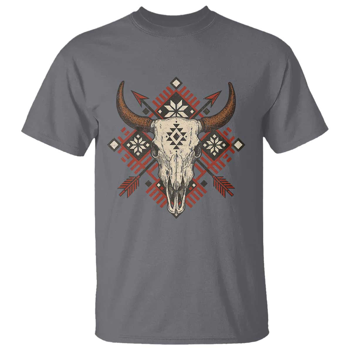 Native American Longhorn Bull Skull Tribal Arrows T Shirt TS11 Charcoal Print Your Wear