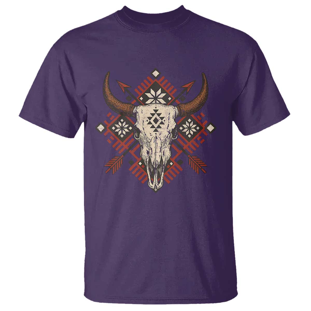 Native American Longhorn Bull Skull Tribal Arrows T Shirt TS11 Purple Print Your Wear