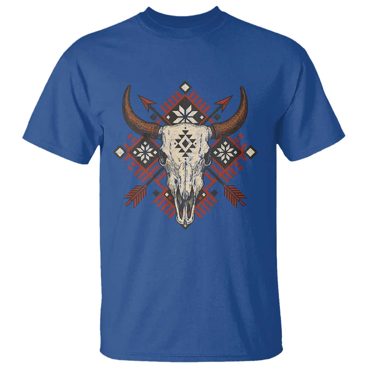 Native American Longhorn Bull Skull Tribal Arrows T Shirt TS11 Royal Blue Print Your Wear