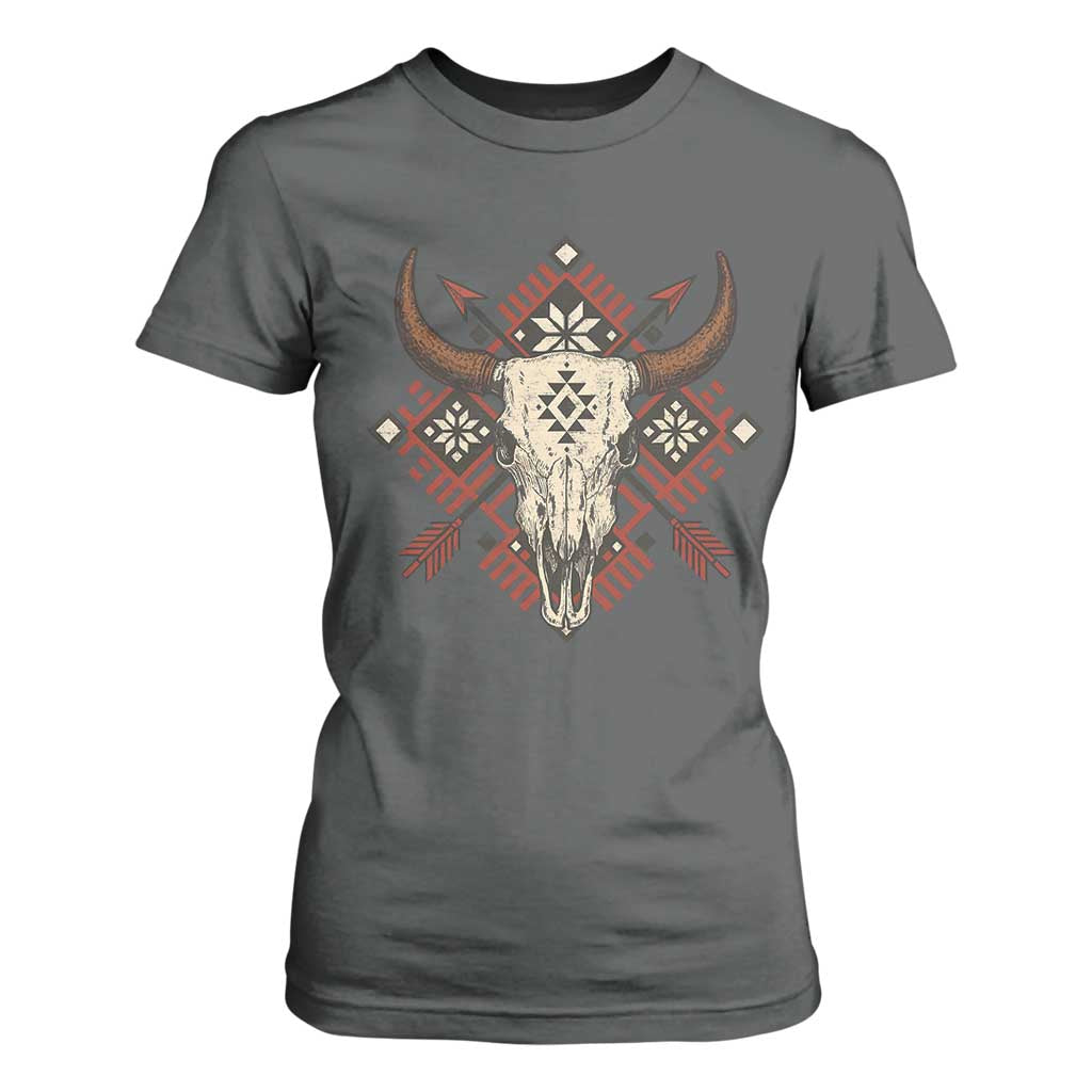 Native American Longhorn Bull Skull Tribal Arrows T Shirt For Women TS11 Dark Heather Print Your Wear