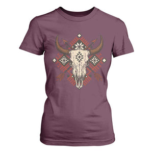 Native American Longhorn Bull Skull Tribal Arrows T Shirt For Women TS11 Maroon Print Your Wear