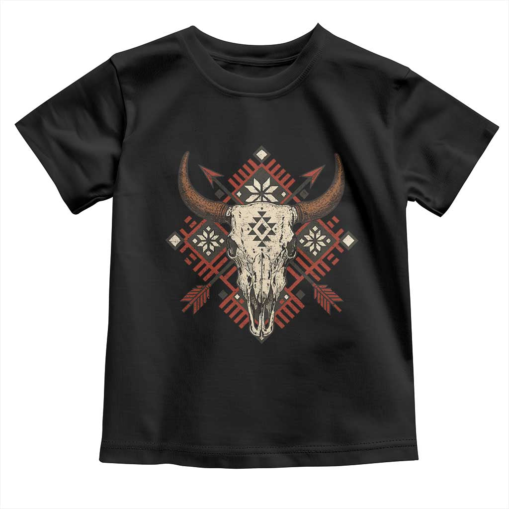 Native American Longhorn Bull Skull Tribal Arrows Toddler T Shirt TS11 Black Print Your Wear