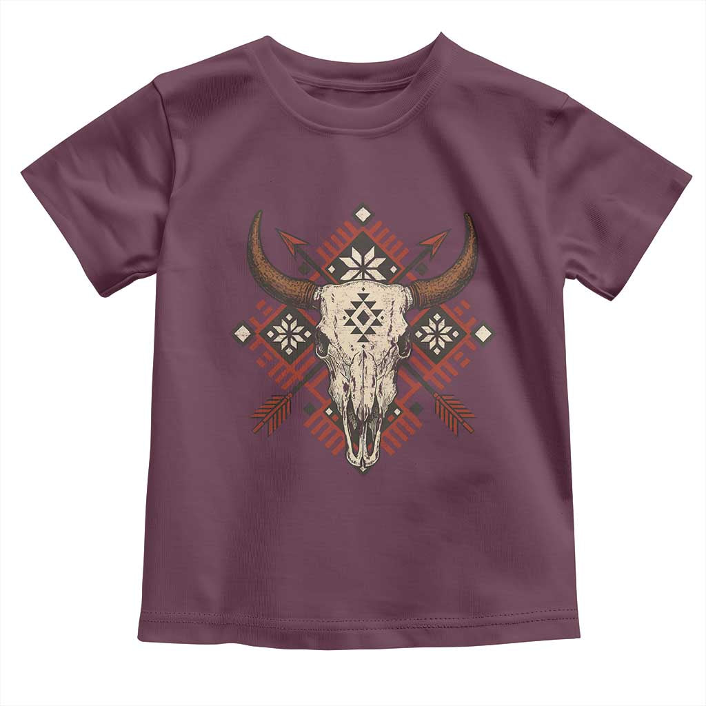 Native American Longhorn Bull Skull Tribal Arrows Toddler T Shirt TS11 Maroon Print Your Wear