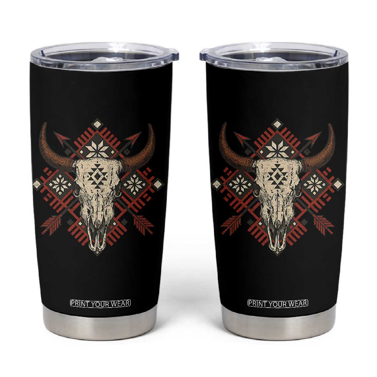 Native American Longhorn Bull Skull Tribal Arrows Tumbler Cup TS11 Black Print Your Wear