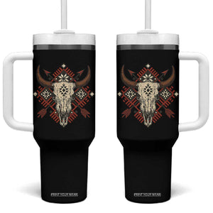 Native American Longhorn Bull Skull Tribal Arrows Tumbler With Handle TS11 One Size: 40 oz Black Print Your Wear