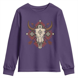 Native American Longhorn Bull Skull Tribal Arrows Youth Sweatshirt TS11 Purple Print Your Wear