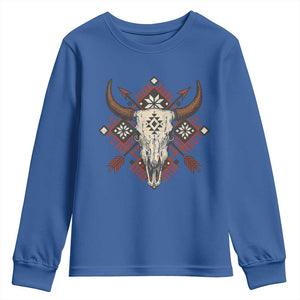 Native American Longhorn Bull Skull Tribal Arrows Youth Sweatshirt TS11 Royal Blue Print Your Wear