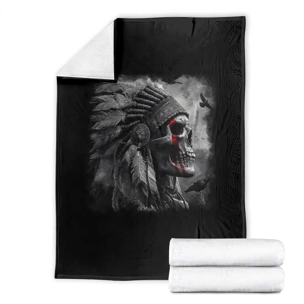 Native American Indian Chief Skull Headdress Crow Throw Blanket TS11 Black Print Your Wear