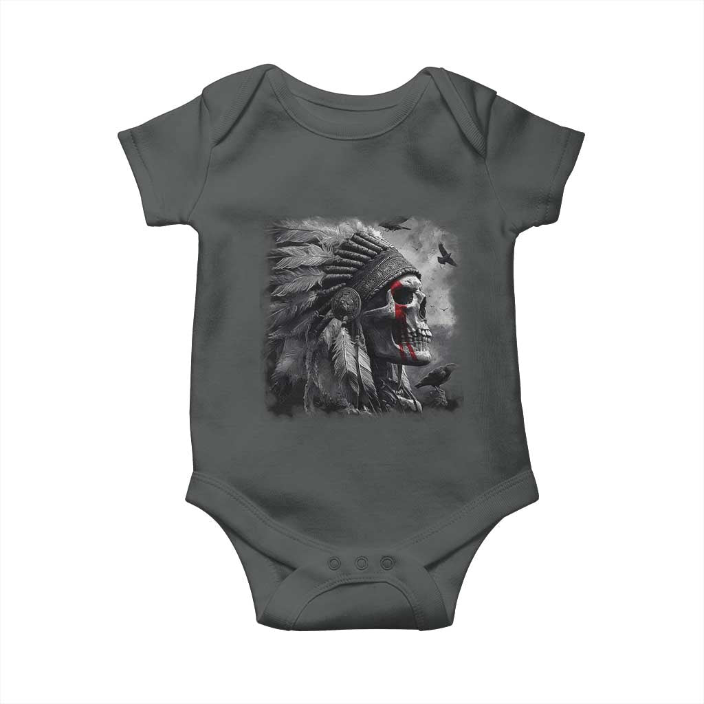 Native American Indian Chief Skull Headdress Crow Baby Onesie TS11 Dark Heather Print Your Wear