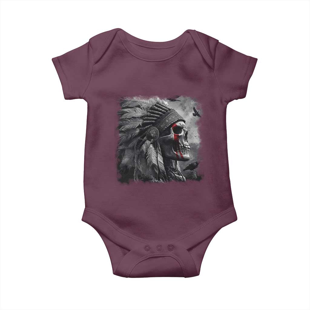 Native American Indian Chief Skull Headdress Crow Baby Onesie TS11 Maroon Print Your Wear