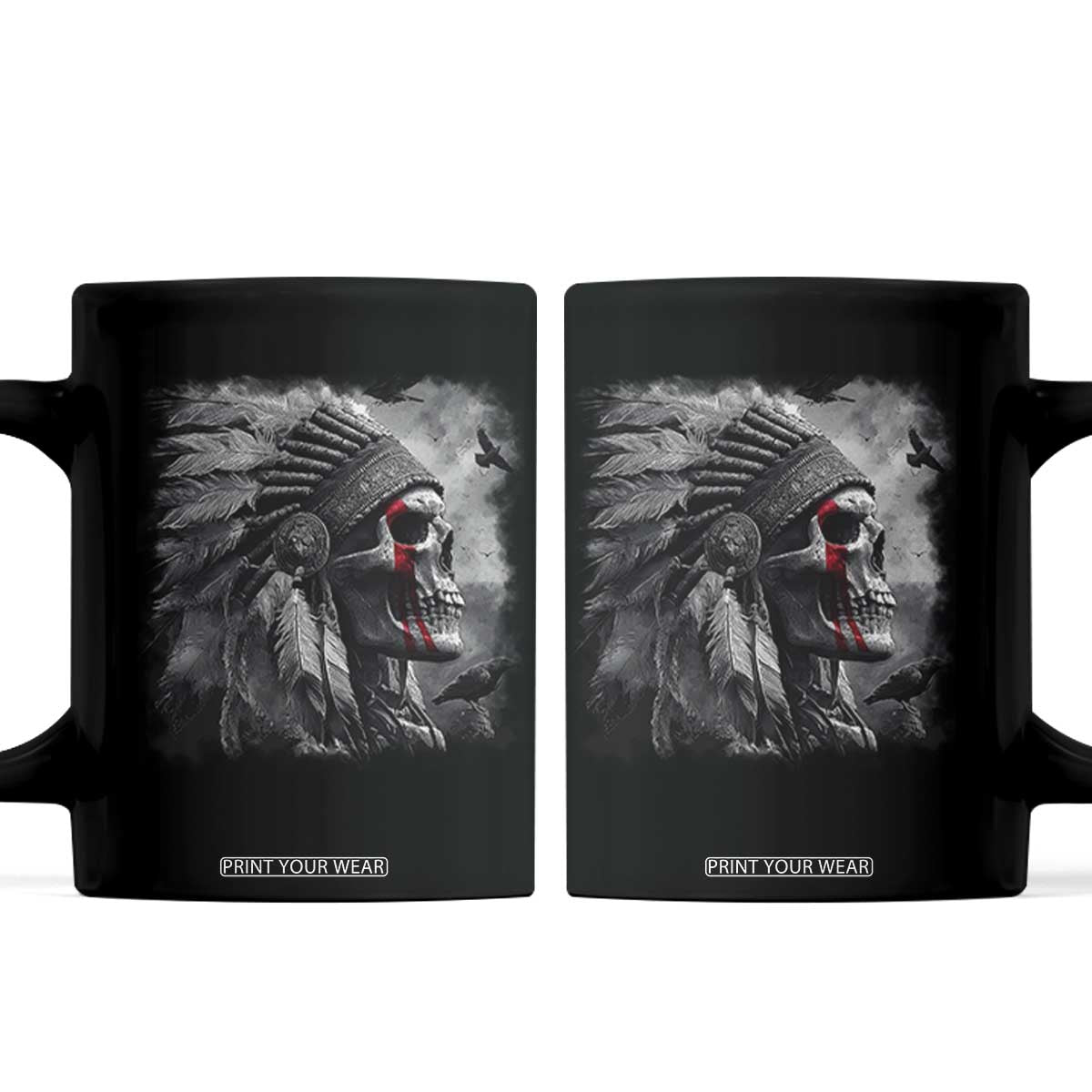 Native American Indian Chief Skull Headdress Crow Coffee Mug TS11 Black Print Your Wear