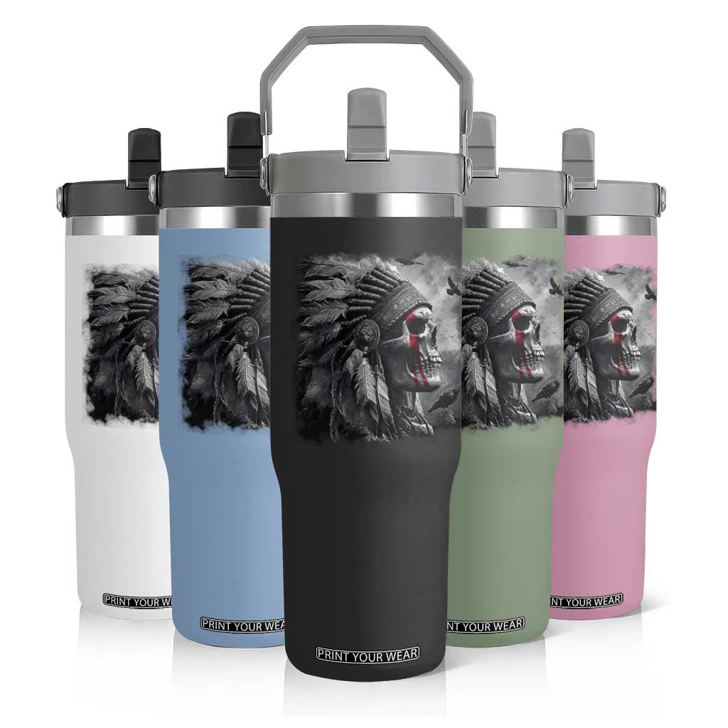 Native American Indian Chief Skull Headdress Crow Flip Straw Tumbler TS11 Print Your Wear