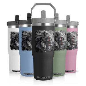 Native American Indian Chief Skull Headdress Crow Flip Straw Tumbler TS11 Print Your Wear