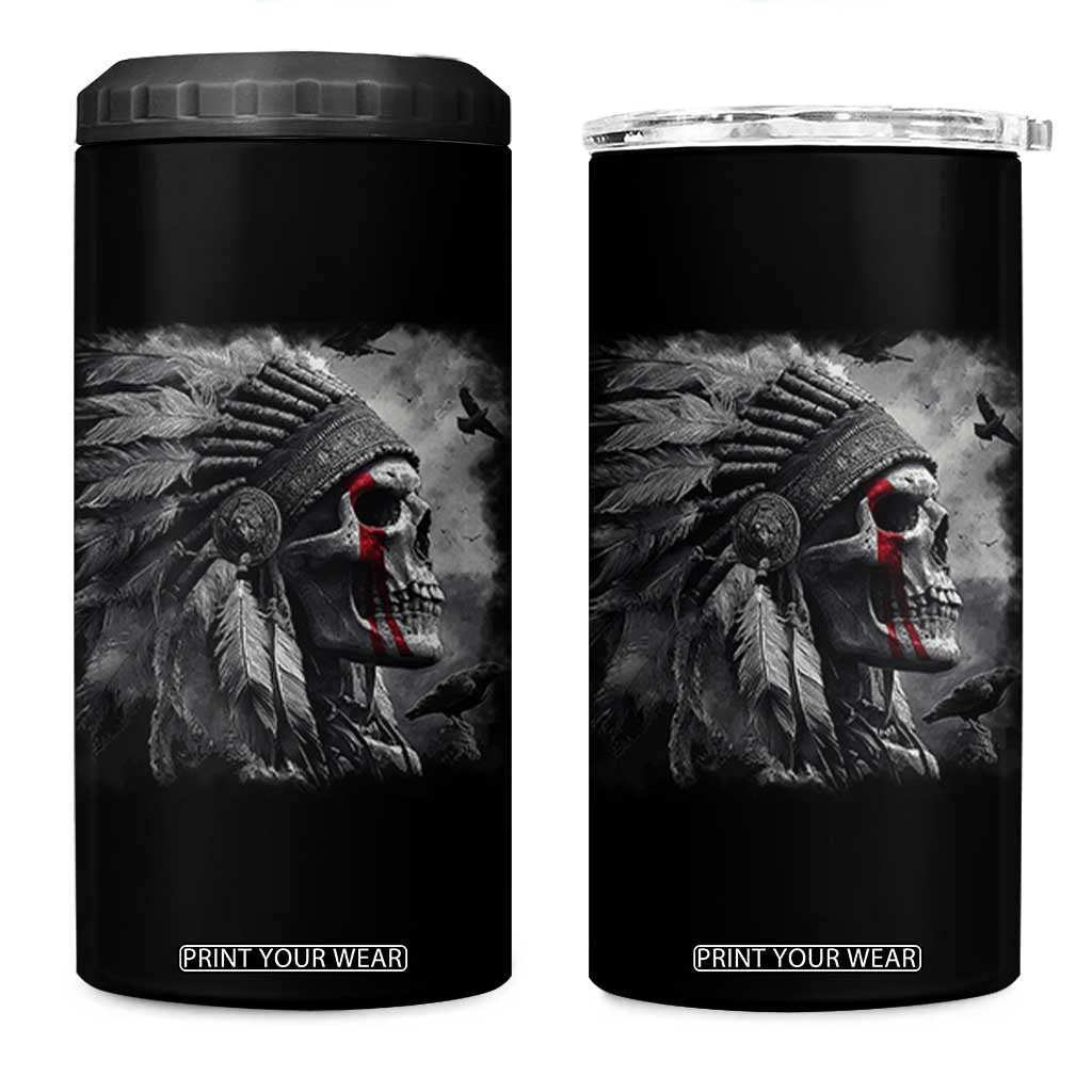 Native American Indian Chief Skull Headdress Crow 4 in 1 Can Cooler Tumbler TS11 One Size: 16 oz Black Print Your Wear