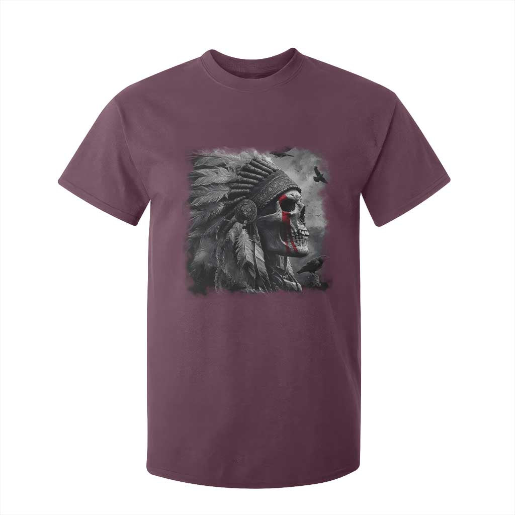 Native American Indian Chief Skull Headdress Crow T Shirt For Kid TS11 Maroon Print Your Wear