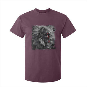 Native American Indian Chief Skull Headdress Crow T Shirt For Kid TS11 Maroon Print Your Wear