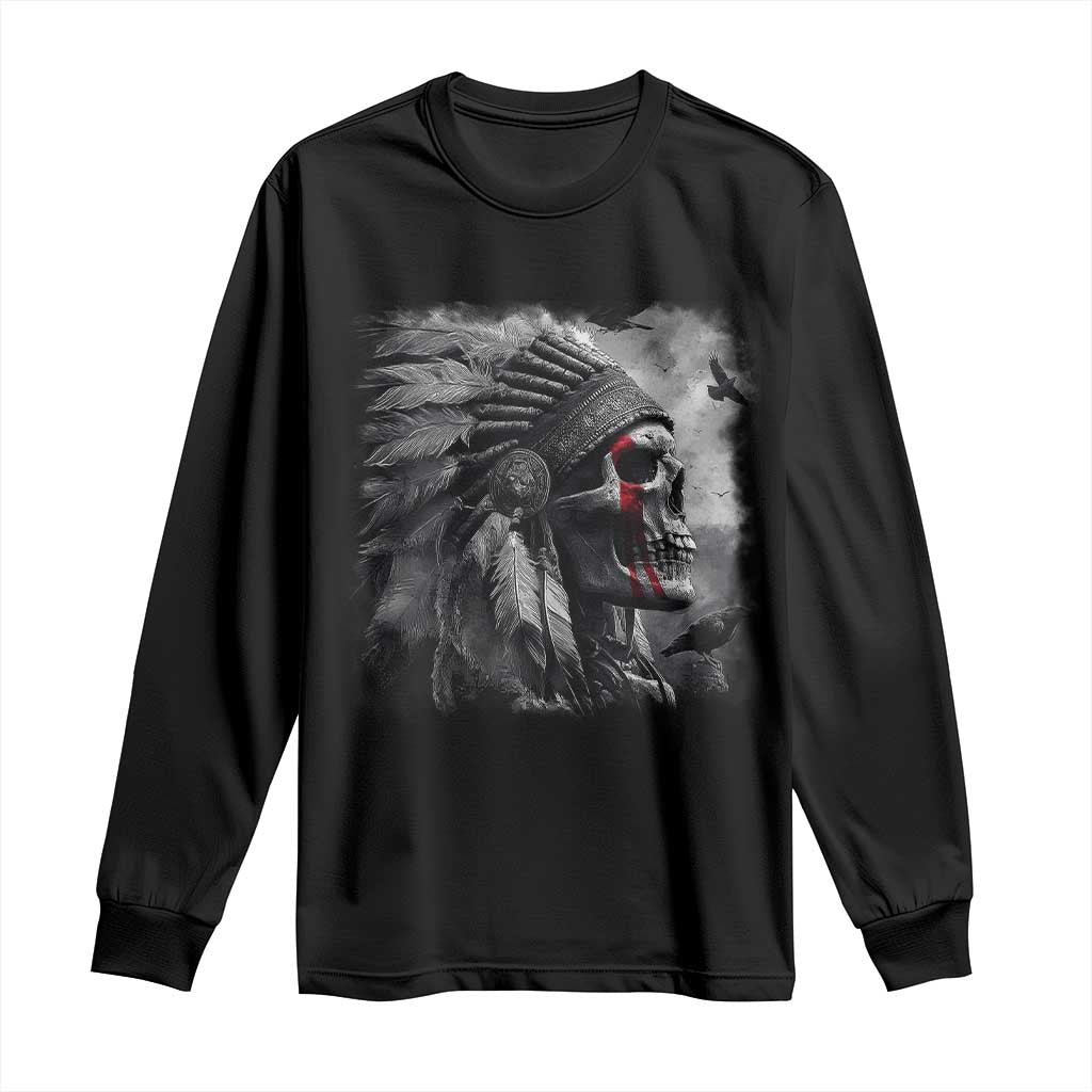 Native American Indian Chief Skull Headdress Crow Long Sleeve Shirt TS11 Black Print Your Wear