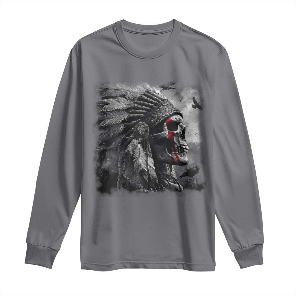 Native American Indian Chief Skull Headdress Crow Long Sleeve Shirt TS11 Charcoal Print Your Wear