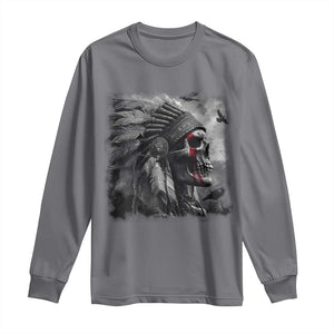 Native American Indian Chief Skull Headdress Crow Long Sleeve Shirt TS11 Charcoal Print Your Wear