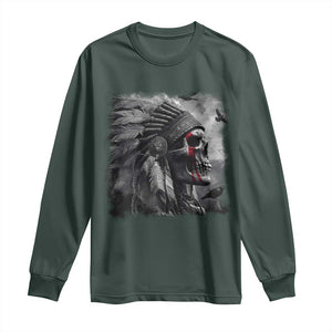 Native American Indian Chief Skull Headdress Crow Long Sleeve Shirt TS11 Dark Forest Green Print Your Wear