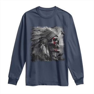 Native American Indian Chief Skull Headdress Crow Long Sleeve Shirt TS11 Navy Print Your Wear