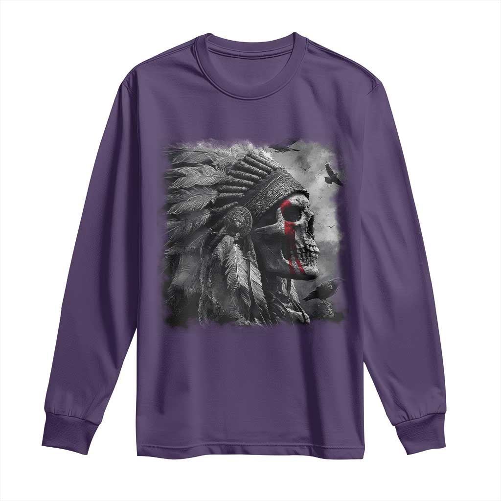 Native American Indian Chief Skull Headdress Crow Long Sleeve Shirt TS11 Purple Print Your Wear