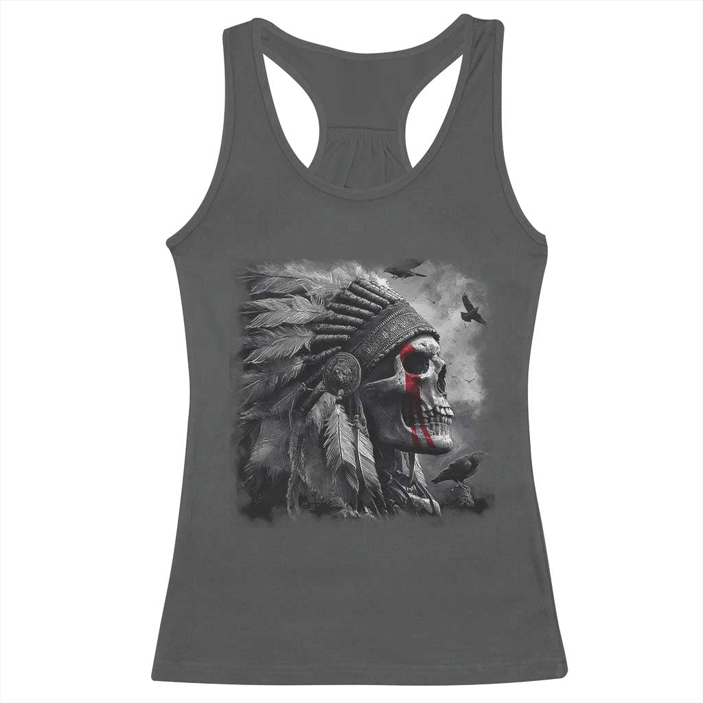 Native American Indian Chief Skull Headdress Crow Racerback Tank Top TS11 Dark Heather Print Your Wear