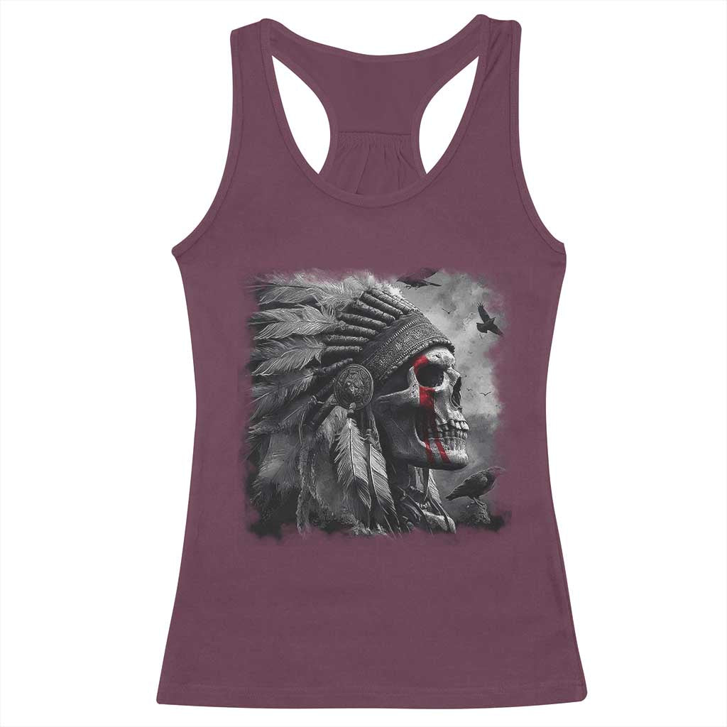 Native American Indian Chief Skull Headdress Crow Racerback Tank Top TS11 Maroon Print Your Wear