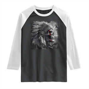 Native American Indian Chief Skull Headdress Crow Raglan Shirt TS11 Black White Print Your Wear