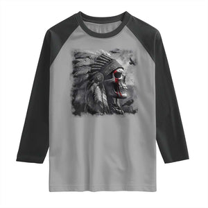 Native American Indian Chief Skull Headdress Crow Raglan Shirt TS11 Sport Gray Black Print Your Wear