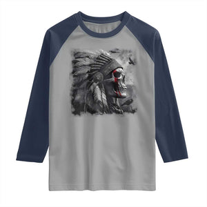 Native American Indian Chief Skull Headdress Crow Raglan Shirt TS11 Sport Gray Navy Print Your Wear