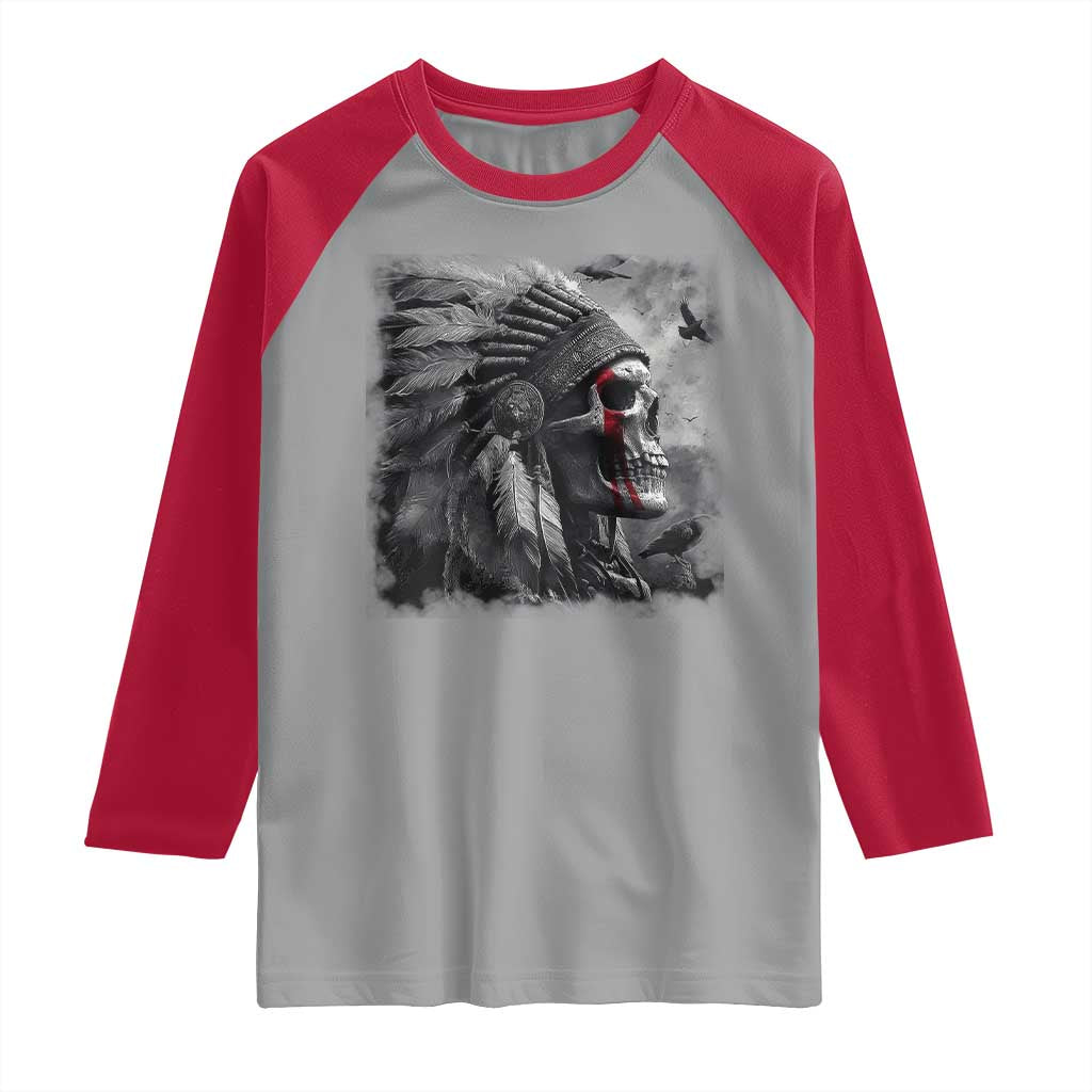 Native American Indian Chief Skull Headdress Crow Raglan Shirt TS11 Sport Gray Red Print Your Wear