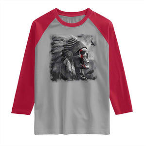 Native American Indian Chief Skull Headdress Crow Raglan Shirt TS11 Sport Gray Red Print Your Wear