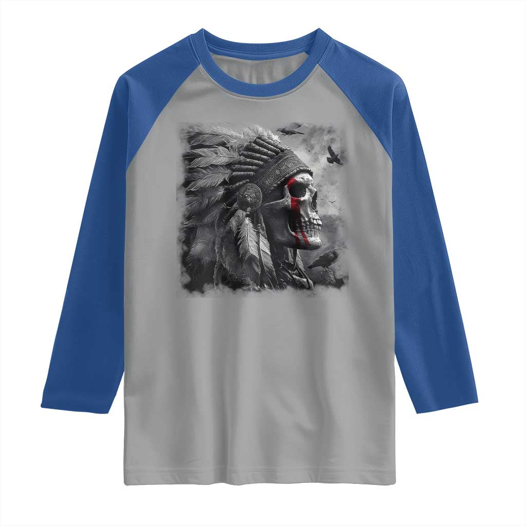 Native American Indian Chief Skull Headdress Crow Raglan Shirt TS11 Sport Gray Royal Print Your Wear