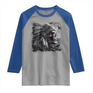 Native American Indian Chief Skull Headdress Crow Raglan Shirt TS11 Sport Gray Royal Print Your Wear