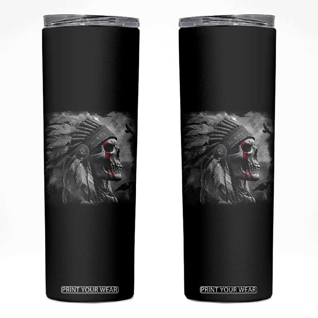 Native American Indian Chief Skull Headdress Crow Skinny Tumbler TS11 Black Print Your Wear