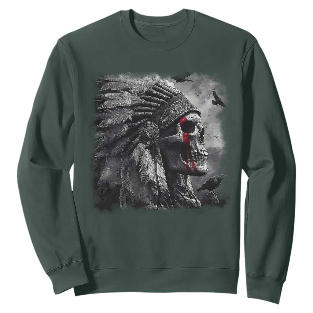 Native American Indian Chief Skull Headdress Crow Sweatshirt TS11 Dark Forest Green Print Your Wear