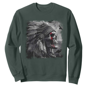 Native American Indian Chief Skull Headdress Crow Sweatshirt TS11 Dark Forest Green Print Your Wear