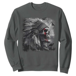 Native American Indian Chief Skull Headdress Crow Sweatshirt TS11 Dark Heather Print Your Wear