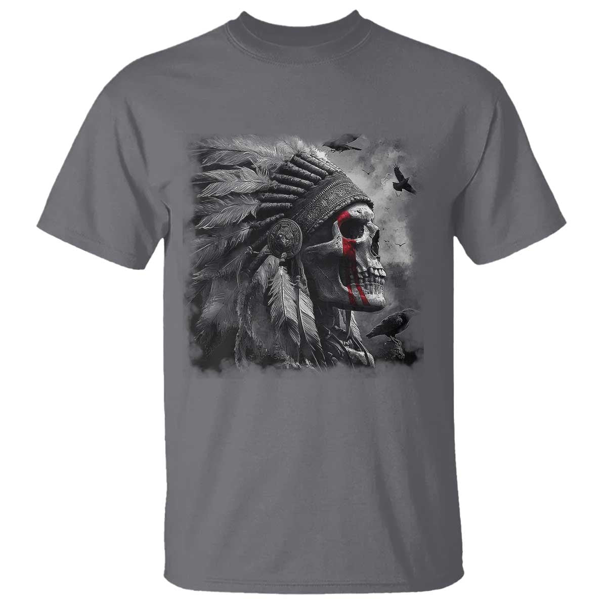 Native American Indian Chief Skull Headdress Crow T Shirt TS11 Charcoal Print Your Wear
