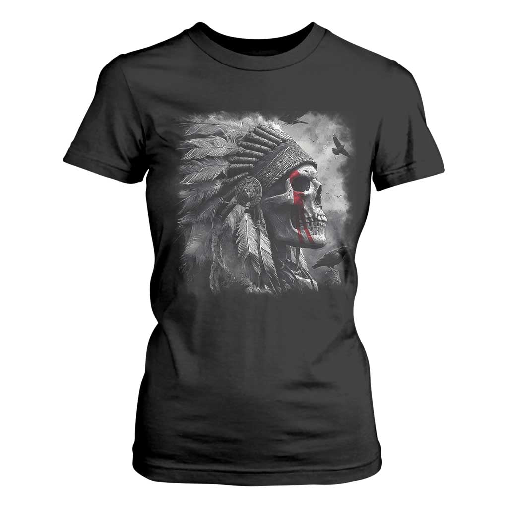 Native American Indian Chief Skull Headdress Crow T Shirt For Women TS11 Black Print Your Wear