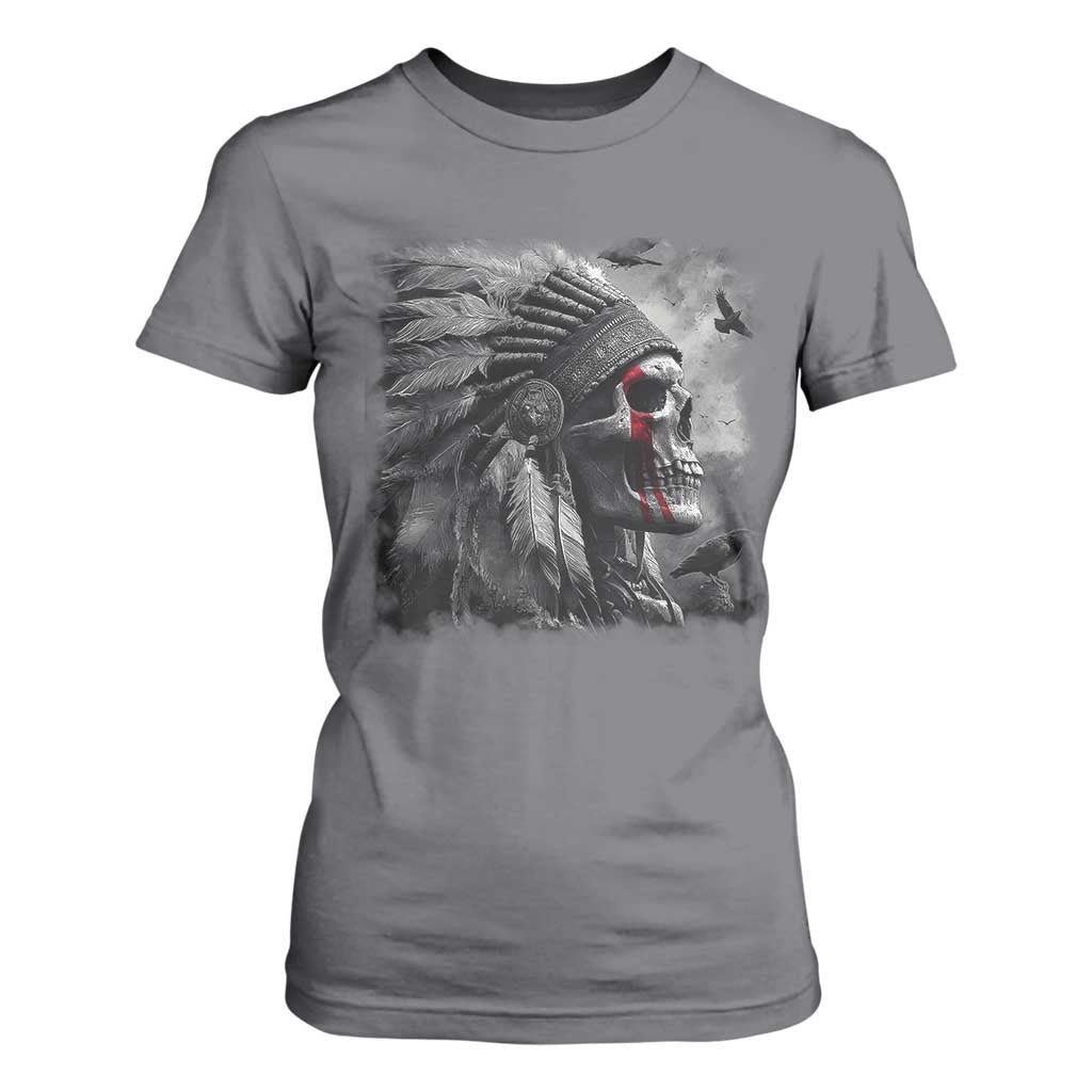 Native American Indian Chief Skull Headdress Crow T Shirt For Women TS11 Charcoal Print Your Wear