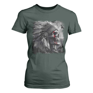Native American Indian Chief Skull Headdress Crow T Shirt For Women TS11 Dark Forest Green Print Your Wear