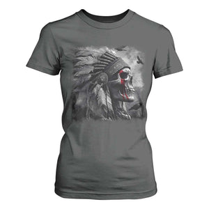 Native American Indian Chief Skull Headdress Crow T Shirt For Women TS11 Dark Heather Print Your Wear