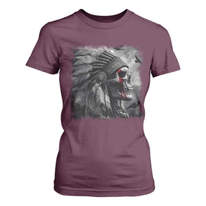 Native American Indian Chief Skull Headdress Crow T Shirt For Women TS11 Maroon Print Your Wear