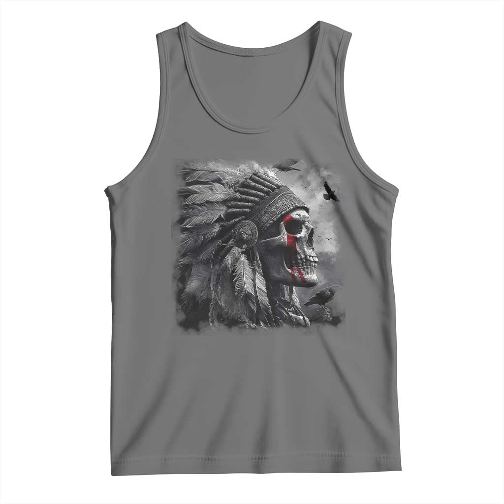 Native American Indian Chief Skull Headdress Crow Tank Top TS11 Black Heather Print Your Wear