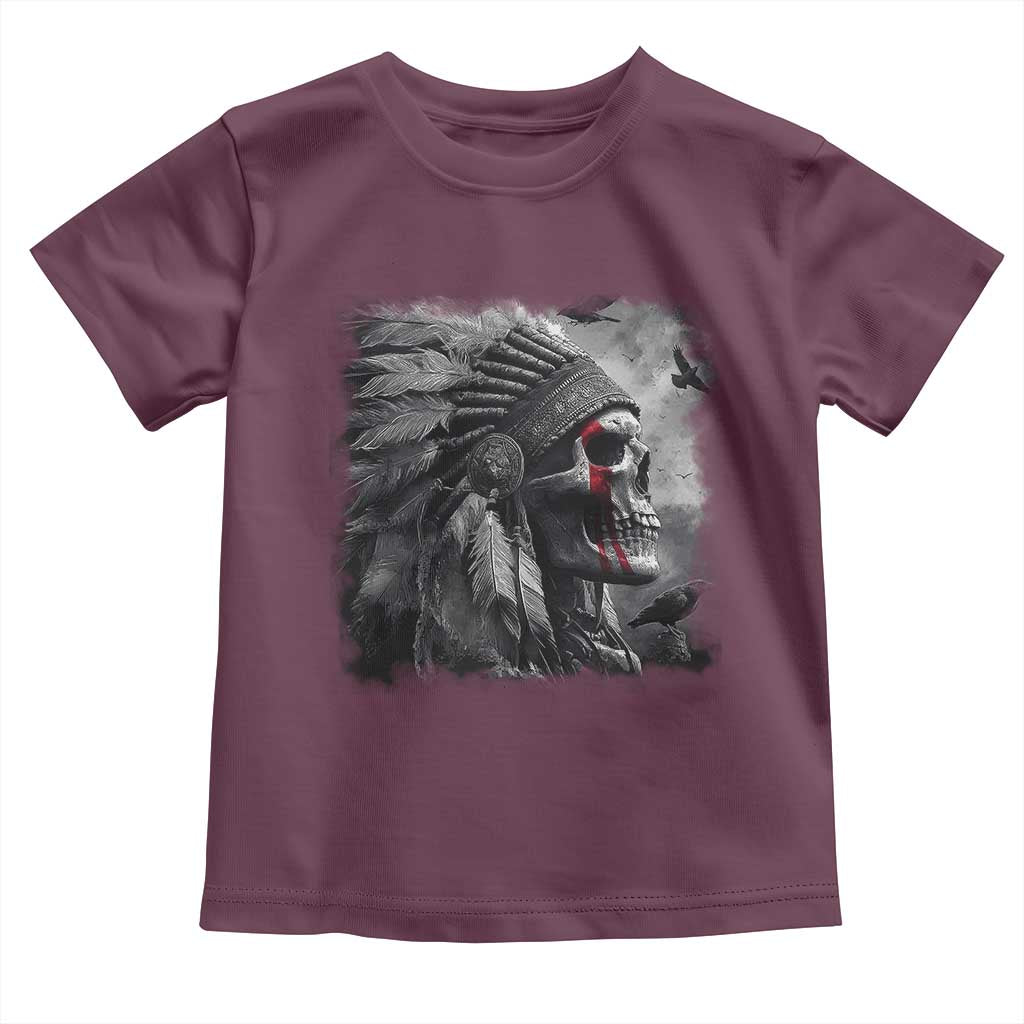 Native American Indian Chief Skull Headdress Crow Toddler T Shirt TS11 Maroon Print Your Wear