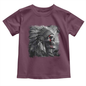 Native American Indian Chief Skull Headdress Crow Toddler T Shirt TS11 Maroon Print Your Wear