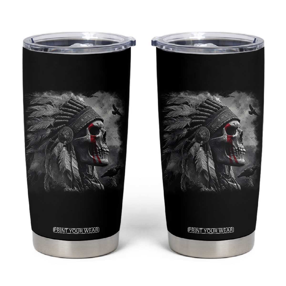 Native American Indian Chief Skull Headdress Crow Tumbler Cup TS11 Black Print Your Wear